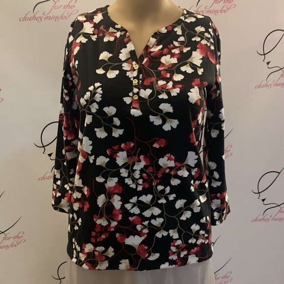 Karen Scott. NWOT Sz PP. (0-2) 3/4 Sleeve Pullover Embellished Metallic Top  B82 - Picture 1 of 7